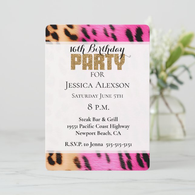 Invitation Pink Cream Leopard Gold Parties scintillant Party (Debout devant)