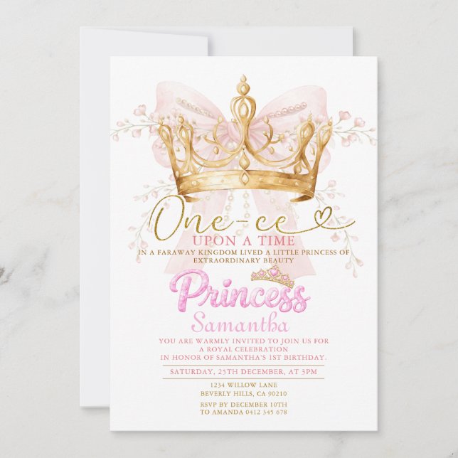 Invitation PINK CROWN Princess Une fois dans la vi (Devant)