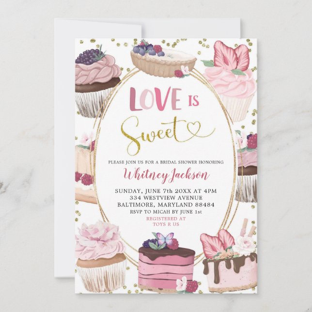 Invitation Pink Cupcake Love is Sweet Fête des mariées (Devant)