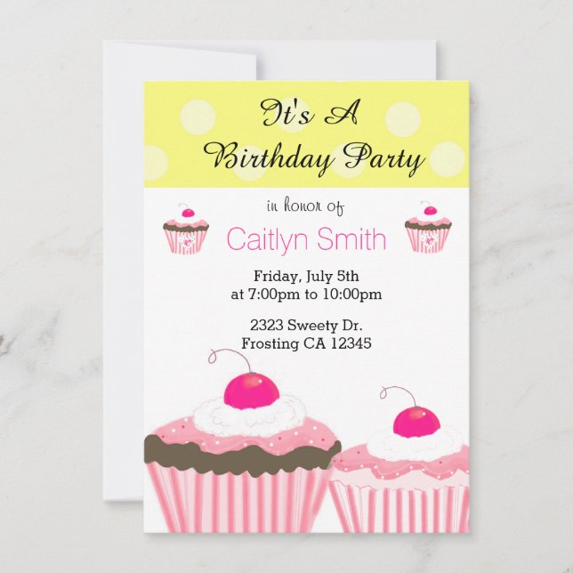Invitation Pink Cupcakes d'anniversaire (Devant)