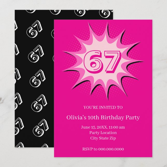 Invitation Pink Custom 67 Meme  (Devant / Derrière)