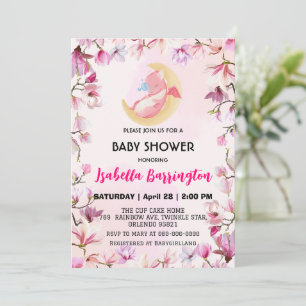 Invitation Pink Cute bébé dragon dino fleurs baby shower enfa