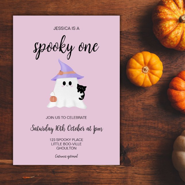 Invitation Pink Cute Halloween Ghost 1er anniversaire Fille f (Créateur téléchargé)