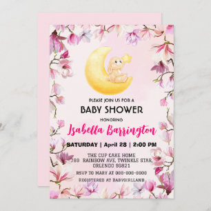Invitation Pink Cute lapin fleurs baby shower enfants
