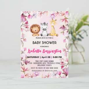 Invitation Pink Cute sauvage boulette safari fleurs baby show