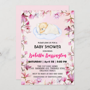 Invitation Pink Cute teddy Bear baby shower enfants