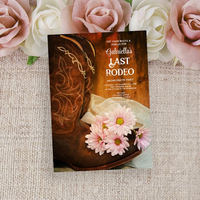 Invitation Pink Daisies Boots Dernier Rodeo Bachelorette Part (Créateur téléchargé)