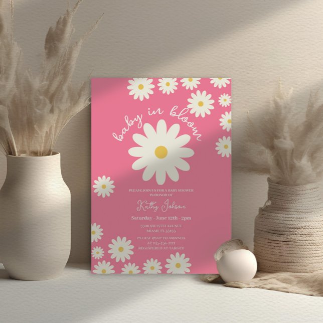 Invitation Pink Daisy Baby in Bloom Baby shower (Créateur téléchargé)