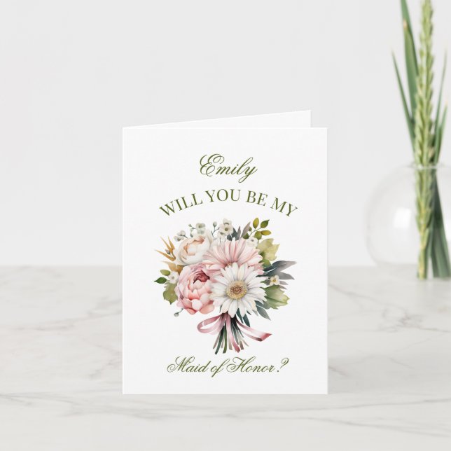 Invitation Pink Daisy Bouquet Maid of Honor Proposition (Devant)