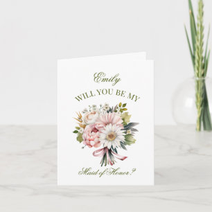 Invitation Pink Daisy Bouquet Maid of Honor Proposition
