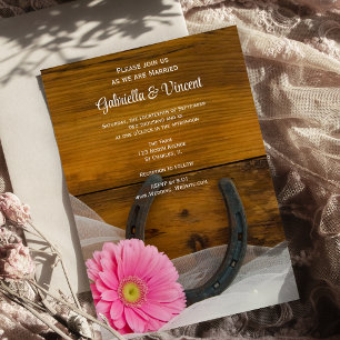 Invitation Pink Daisy et Horseshoe Country Western Mariage