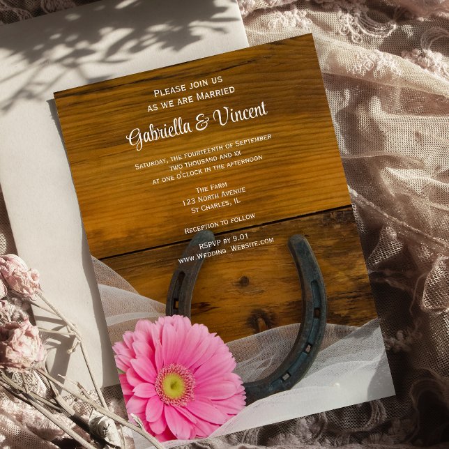 Invitation Pink Daisy et Horseshoe Country Western Mariage (Créateur téléchargé)