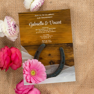 Invitation Pink Daisy et Horseshoe Western Engagement Party