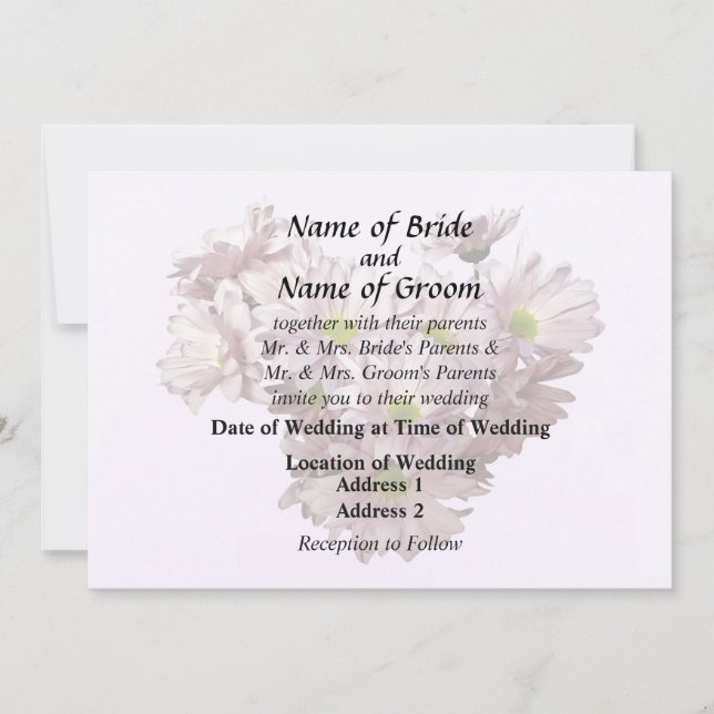 Invitation Pink Daisy Mums Heart (Devant)