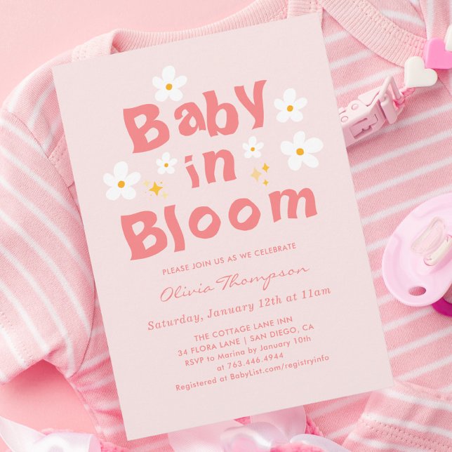 Invitation Pink Daisy Spring Baby Dans Le Baby shower En Fleu (Créateur téléchargé)