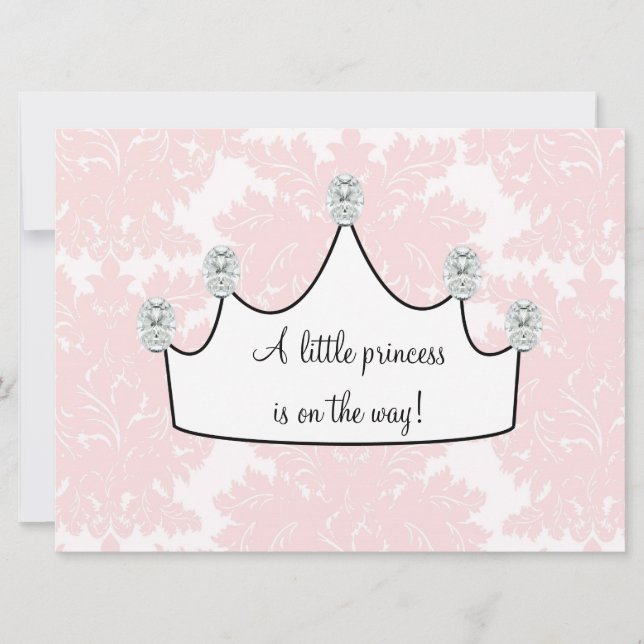 Invitation Pink Damask Princess Baby Girl Douche (Devant)