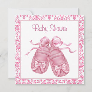 Invitation Pink Damask Satin Booties Baby Girl Douche