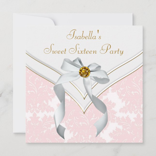 Invitation Pink Damask Sweet 16 Party (Devant)