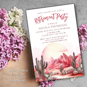 Invitation Pink Desert Watercolor Simple Retirement Party Inv