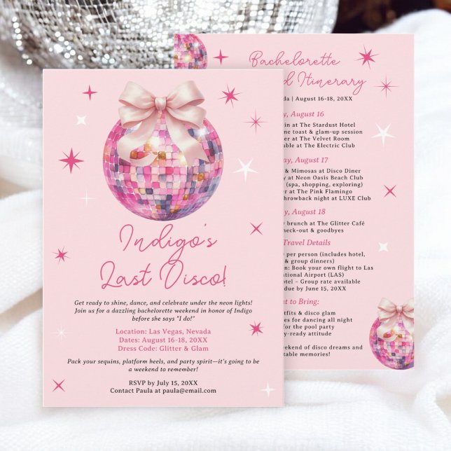 Invitation Pink Disco Ball Bachelorette Party Girly Week-end (Pink Disco Ball Bachelorette Party Girly Weekend Invitation)