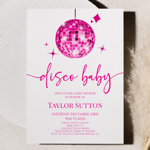 Invitation Pink Disco Ball Disco Baby shower
