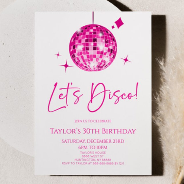 Invitation Pink Disco Ball Let's Disco Anniversaire (Créateur téléchargé)