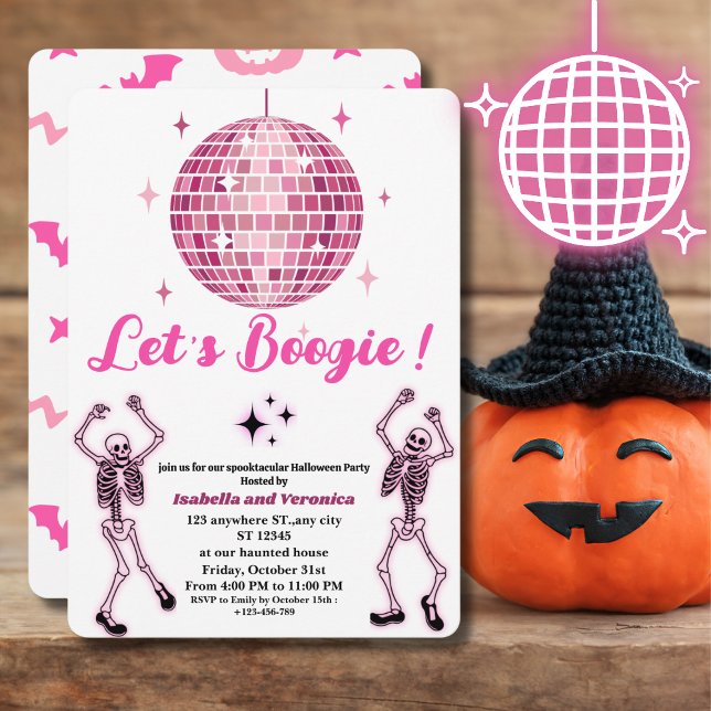 Invitation Pink Disco Ball Skeleton Halloween Party for Girls (Créateur téléchargé)