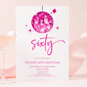 Invitation Pink Disco Ball Soixante 60e fête d'anniversaire