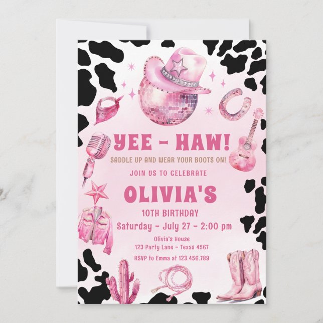 Invitation Pink Disco Cowgirl Rodeo Pays Anniversaire (Devant)