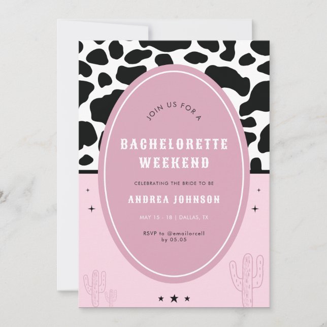 Invitation Pink Disco Space Cowgirl Bachelorette Party Cactus (Devant)