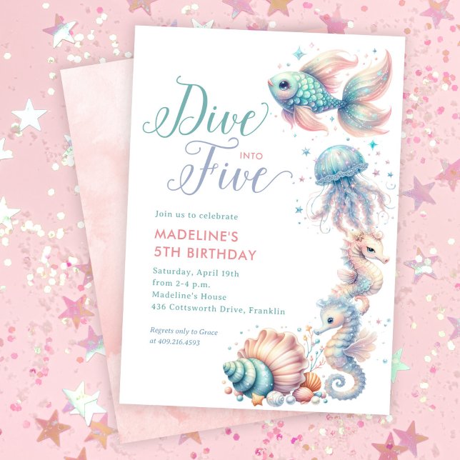 Invitation Pink Dive into Five Mermaid 5e anniversaire (Créateur téléchargé)