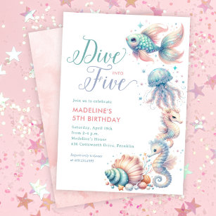 Invitation Pink Dive into Five Mermaid 5e anniversaire