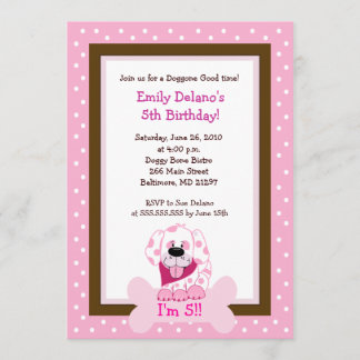 Invitation Pink Doggy Bone Puppy Chien Anniversaire 5x7 Invit