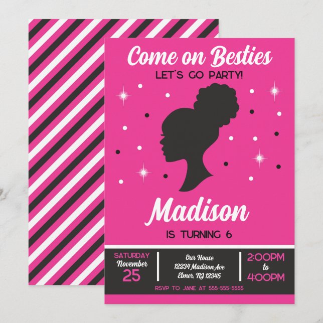 Invitation Pink Doll Besties Fashion Party Birthday  (Devant / Derrière)