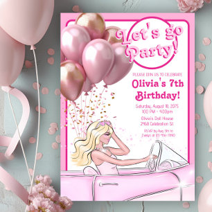 Invitation Pink Doll Car fête d'anniversaire