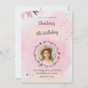 Invitation Pink doux et Tan Pastels Fête d'anniversaire de