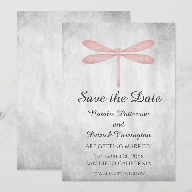 Invitation Pink Dragonfly Enregistrer la Date (Devant / Derrière)