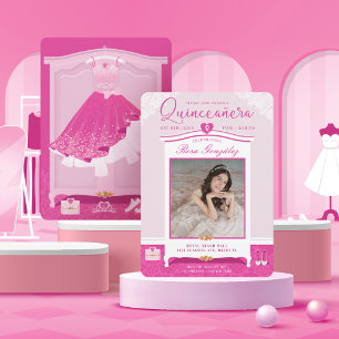 Invitation Pink Dream Gown Armoire Quinceanera Party Photo