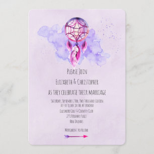 Invitation Pink Dreamcatcher Purple Aquarelle Mariage