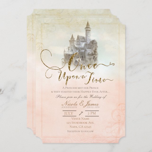 Invitation Pink Dreamy conte fée Histoire livre Mariage Châte (Devant / Derrière)