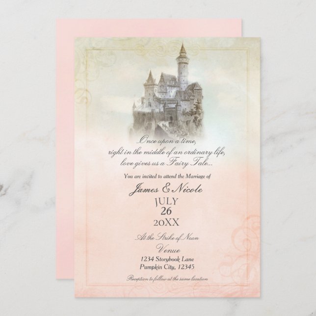 Invitation Pink Dreamy conte fée Histoire livre Mariage Châte (Devant / Derrière)