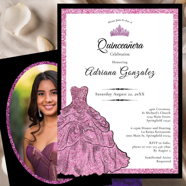 Invitation Pink Dress and Tiara Custom Photo Quinceanera (Créateur téléchargé)