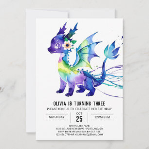 Invitation Pink Editable Dragon Digital Girl Anniversaire