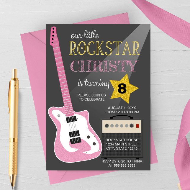 Invitation Pink Electric Guitar Rockstar Birthday Party (Créateur téléchargé)