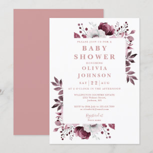 Invitation Pink Elegant Aquarelle Pays Baby shower Floral