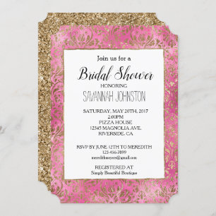 Invitation Pink Elegant Gold Damask