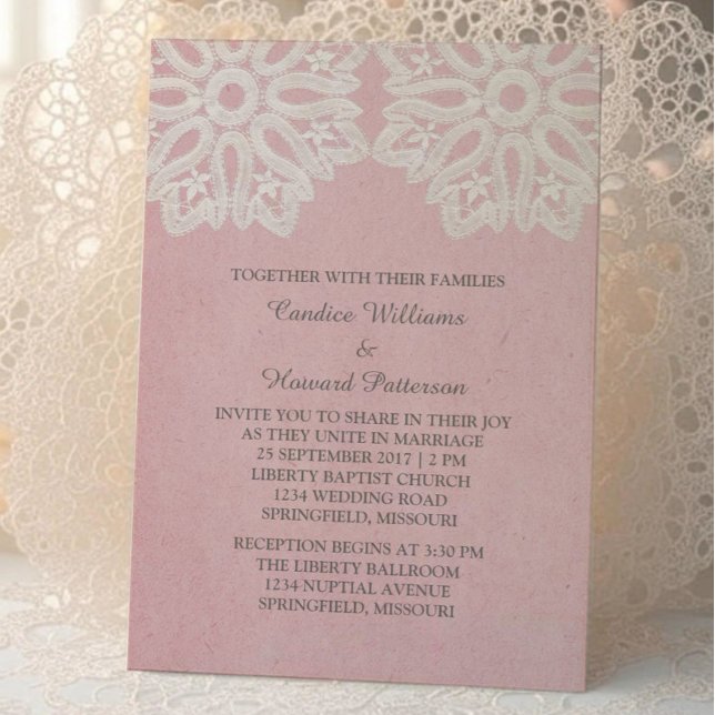 Invitation Pink Elegant Lace Wedding (Pink Elegant Lace Wedding Invite)