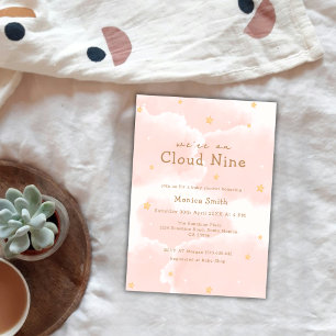Invitation Pink Elegant Nous Sommes Sur Cloud Neuf Baby showe