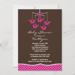 Invitation Pink Elephant Mobile Baby Shower