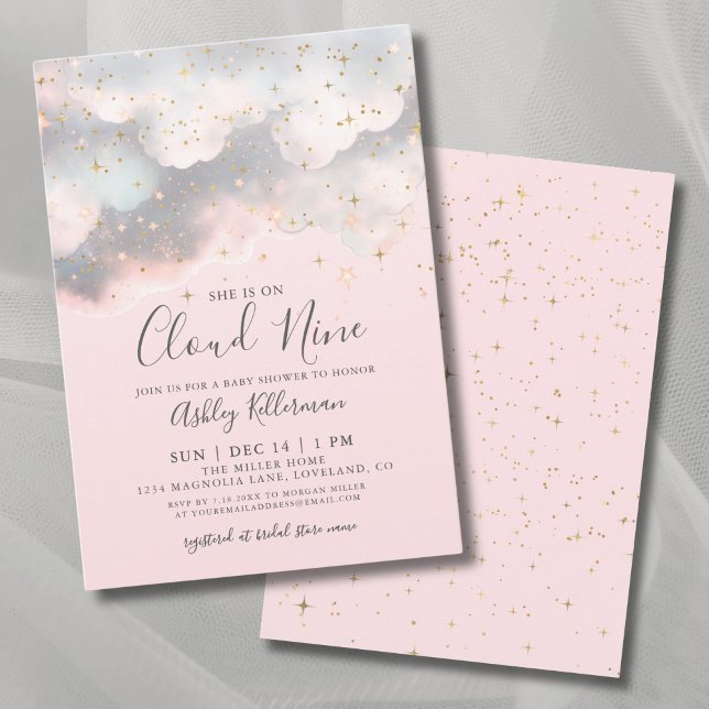 Invitation Pink Elle est sur Cloud Neuf Baby shower (Pink She's On Cloud Nine Baby Shower Invitation)
